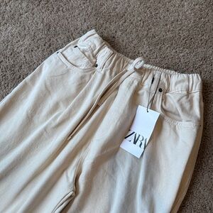 Zara Off-White jogger waist wide leg jeans